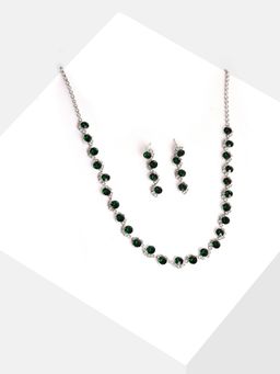 Sohi - Silver Plated Designer Stone Necklace and Earring Set
