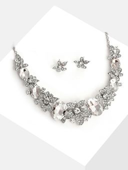 Sohi - Silver Plated Designer Stone Necklace and Earring Set