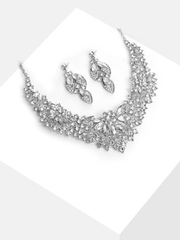 Sohi - Silver Plated Designer Stone Necklace and Earring Set