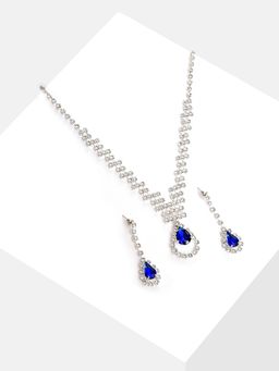 Sohi - Silver Plated Designer Stone Necklace and Earring Set