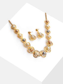 Sohi - Gold Plated Pearl Necklace and Earring Set