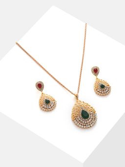 Sohi - Gold Plated Designer Stone Necklace and Earring Set