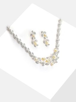 Sohi - Silver Plated Designer Stone Necklace and Earring Set