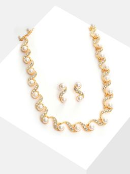 Sohi - Gold Plated Pearl Necklace and Earring Set