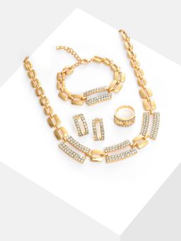 Sohi - Gold Plated Designer Stone Necklace Earrings Bracelet and Ring Set