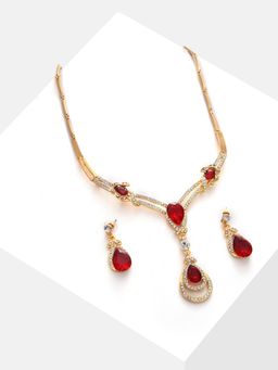 Sohi - Gold Plated Designer Stone Necklace and Earring Set