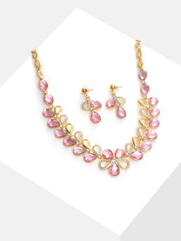 Sohi - Gold Plated Designer Stone Necklace and Earring Set