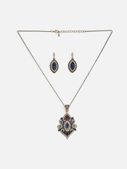 Sohi - Silver Plated Designer Stone Necklace and Earring Set
