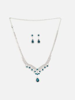 Sohi - Silver Plated Designer Stone Necklace and Earring Set