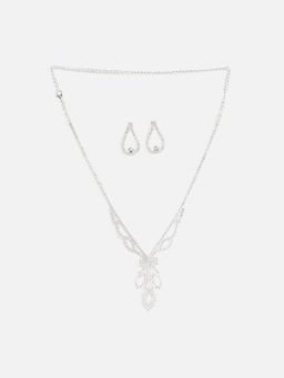 Sohi - Silver Plated Designer Stone Necklace and Earring Set