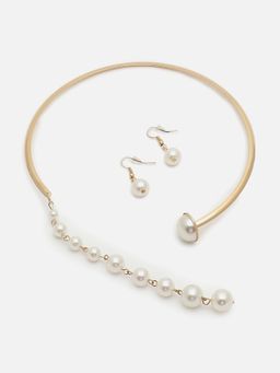 Sohi - Gold Plated Pearls Necklace and Earring Set