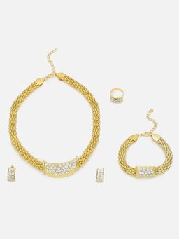 Sohi - Gold Plated Designer Stone Necklace Earring Ring and Bracelet Set