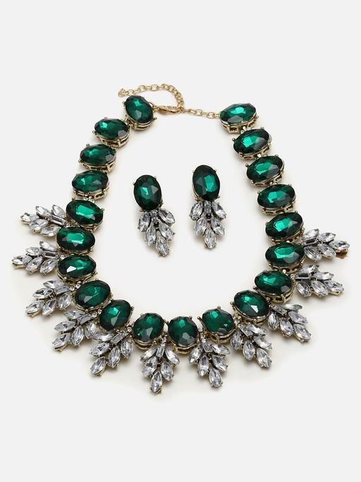 Sohi Gold Plated Designer Stone Necklace and Earring Set