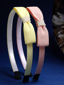 Stol'N - Bow Shaped Hair Band Set of 2 Pcs-Yellow, Peach (3-12 Years)