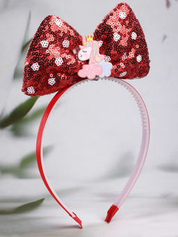 Stol'N - Sequin Bow & Unicorn Embellished Hair Band-Red (3-12 Years)