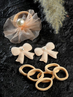 Stol'N - Bow Rubber Band Set of 9 Pcs-Peach (3-12 Years)