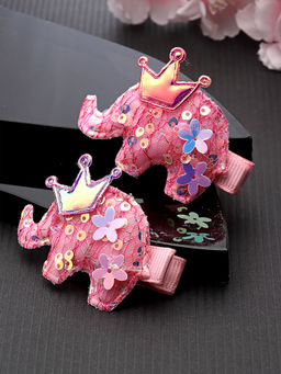 Stol'N - Crown Sequin Set of 2 Pieces Hair Clips-Dark pink (3-12 Years)