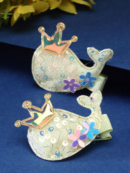 Stol'N - Crown Sequin Set of 2 Pieces Hair Clips-Yellow (3-12 Years)