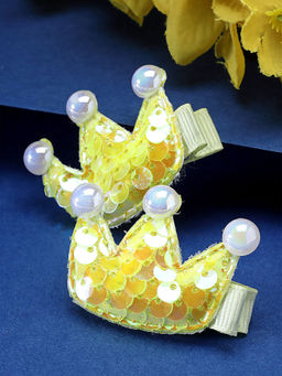 Stol'N - Crown Sequin Set of 2 Pieces Hair Clips-Yellow (3-12 Years)