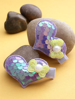 Stol'N - Heart Shaped Sequin Set of 2 Pieces Hair Clips-Purple (3-12 Years)