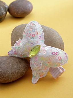 Stol'N - Butterfly Sequin Hair Clip-White (3-12 Years)