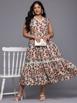 A plus by Ahalyaa - Multicolor Floral Printed Cotton Dress