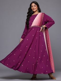 A plus by Ahalyaa - Purple Printed Ethnic Maxi Dress with Dupatta