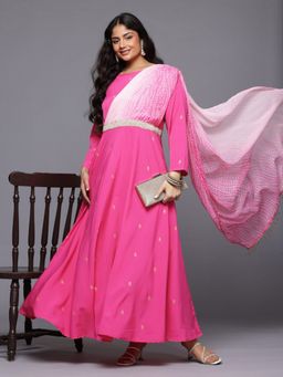 A plus by Ahalyaa - Pink Printed Maxi Dress for Women