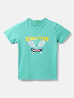 United Colors of Benetton - Cotton Printed Round Neck Boys Green T-shirts