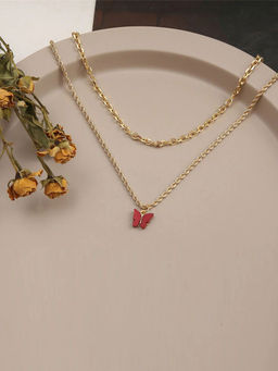 Jewels Galaxy - Red Butterfly Pendant With Golden Chain