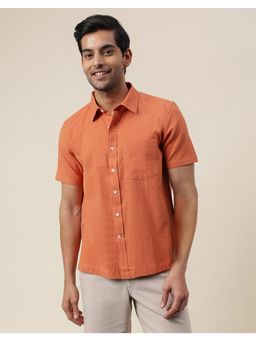 Fabindia - Orange Cotton Striped Hand Woven Shirt