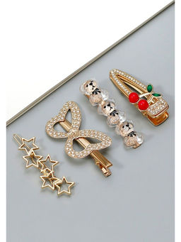 Yellow Bee - Golden Glamour Sparkling and Celestial Hair Clip Set- Golden, Pack of 4