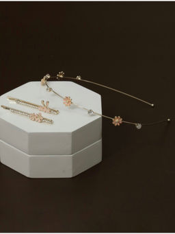 Yellow Bee - Pink Blossom and Crystal Hair Adornment Set - Multicolor, Pack of 3