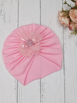 Yellow Bee - Enchanting Delicate Floral Adorned Cotton Turban for Girls- Pink