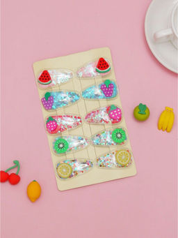 Yellow Bee - Fruit-Themed Glitter Snap Hair Clips- Multicolor, Pack of 10