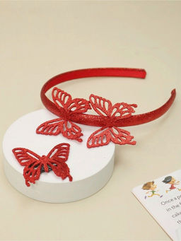 Yellow Bee - Vibrant Red Lace Butterfly Hairband Set - Red, Pack of 2