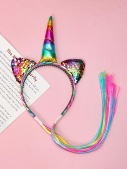 Yellow Bee - Rainbow Fantasy Horn Hair Band with Sequined Ears- Multicolor