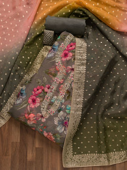 Koskii - Grey Printed Tissue Semi-Stitched Salwar Suit