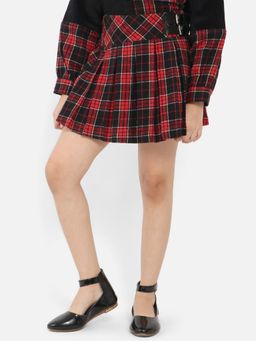 Nautinati - Girls Checked Pure Cotton A-Line Mini Skirt