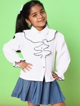 Nautinati - Girls Standard Ruffled Puff Sleeves Casual Shirt