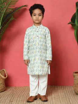 Readiprint - Boys Straight Style Cotton Fabric Green Color Kurta and Pyjama (Set of 2)