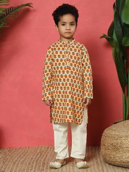 Readiprint - Boys Straight Style Cotton Fabric Orange Color Kurta and Pyjama (Set of 2)
