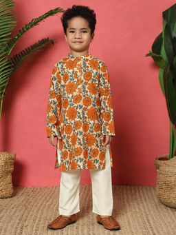 Readiprint - Boys Straight Style Cotton Fabric Orange Color Kurta and Pyjama (Set of 2)