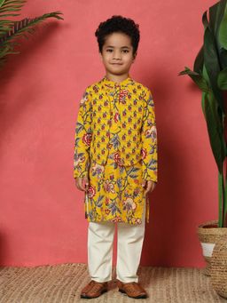 Readiprint - Boys Straight Style Cotton Fabric Mustard Color Kurta and Pyjama (Set of 2)