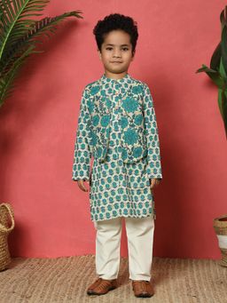 Readiprint - Boys Straight Style Cotton Turquoise Blue Kurta and Pyjama (Set of 2)