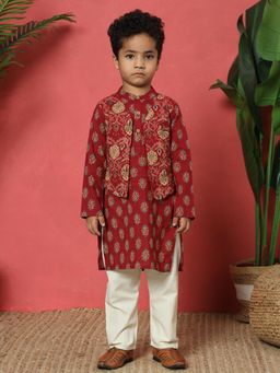 Readiprint - Boys Straight Style Cotton Fabric Maroon Color Kurta and Pyjama (Set of 2)