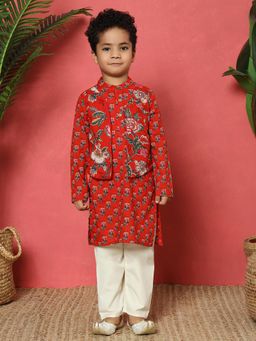 Readiprint - Boys Straight Style Cotton Fabric Red Color Kurta and Pyjama (Set of 2)