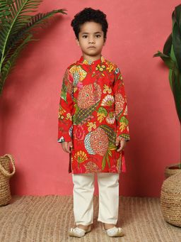 Readiprint - Boys Straight Style Cotton Fabric Red Color Kurta and Pyjama (Set of 2)
