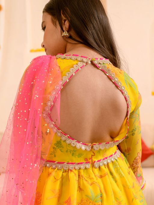organza ethnic dresses Libas Grey Ethnic Embroidered Organza A-Line Suits Set With Dupatta