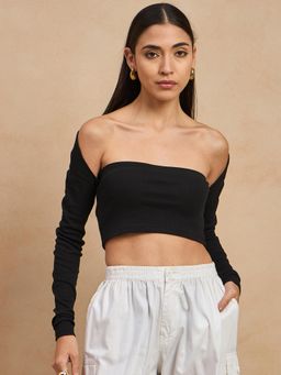 COLOR CAPITAL - Ribbed Off Shoulder Neck Top